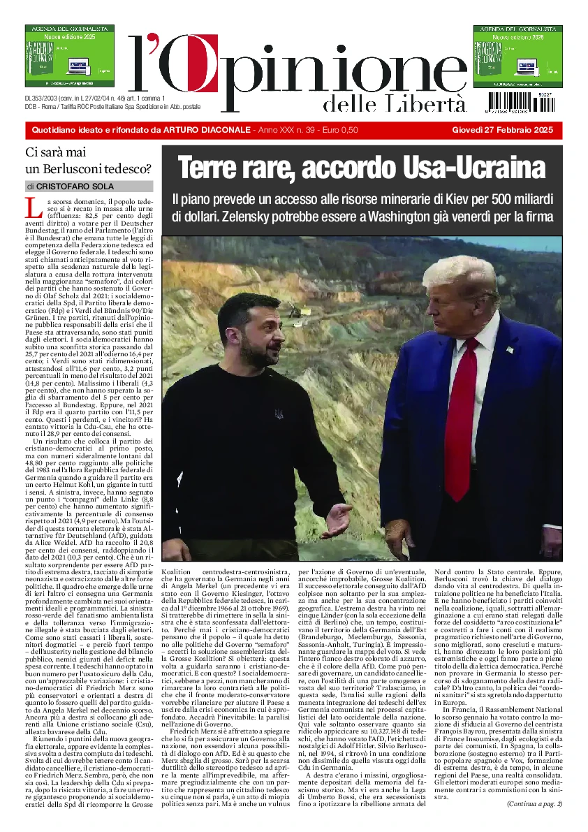 Prima-pagina-opinione della liberta-edizione-di-oggi-2025-02-27